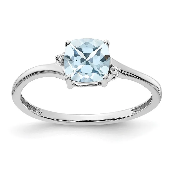Goldia Rings Sterling Silver Aquamarine and Diamond Ring