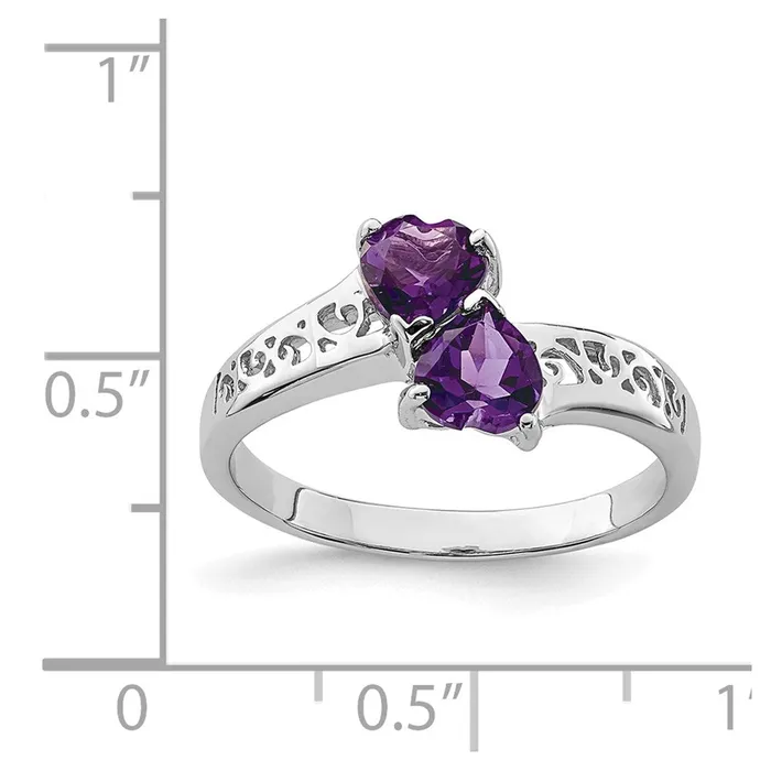 Goldia Rings Sterling Silver Rhodium Amethyst Heart Ring