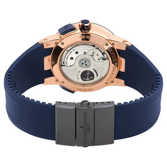 JMS always Rings Original Ulysse Nardin El Toro GMT Silver Dial 18kt Rose Gold Blue Rubber Mens Watch 326003 JMS always Rings Original Ulysse Nardin El Toro GMT Silver Dial 18kt Rose Gold Blue Rubber Mens Watch 326003