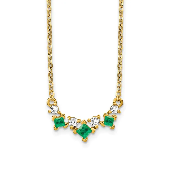 Necklaces 14K Yellow Gold Emerald and Real Diamond 18 inch Necklace Goldia