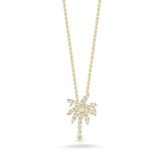 Original Roberto Coin Tiny Treasures Yellow Gold Diamond Palm Tree Pendant Necklace 017ct JMS always Necklaces