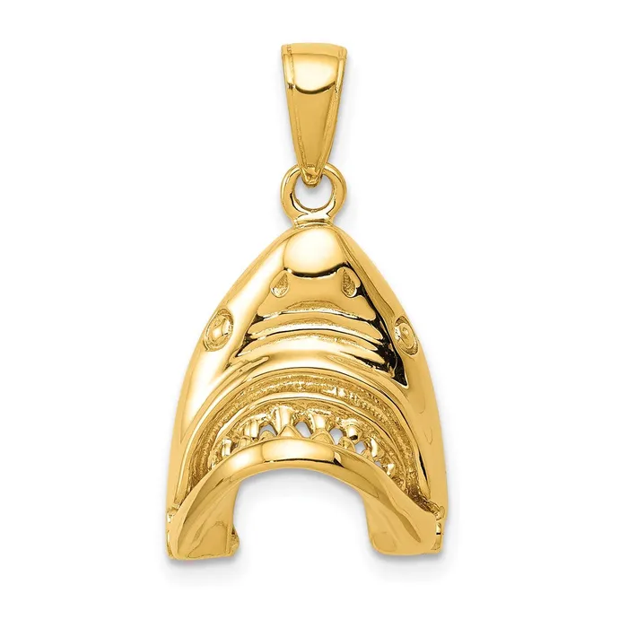PreStyled Sets 14k Yellow Gold Gold Polished 2D Jaws Shark Head Mouth Open Pendant Goldia