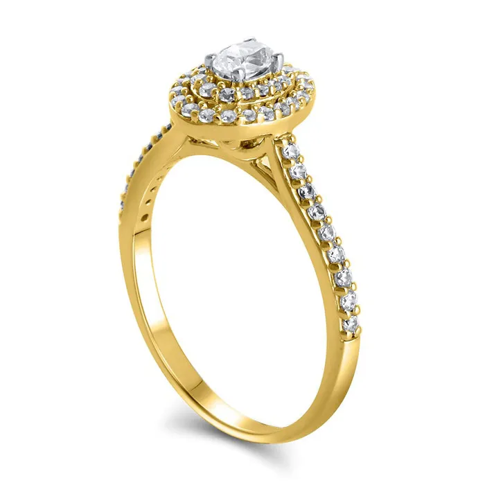 Rings 050 CT TW Oval Natural Diamond Double Frame Engagement Ring in Solid 10K Yellow Gold Goldia
