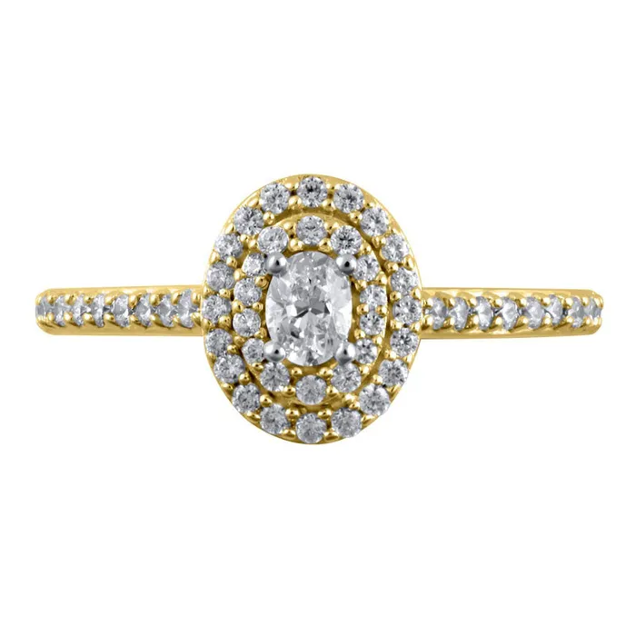 Rings 050 CT TW Oval Natural Diamond Double Frame Engagement Ring in Solid 10K Yellow Gold Goldia