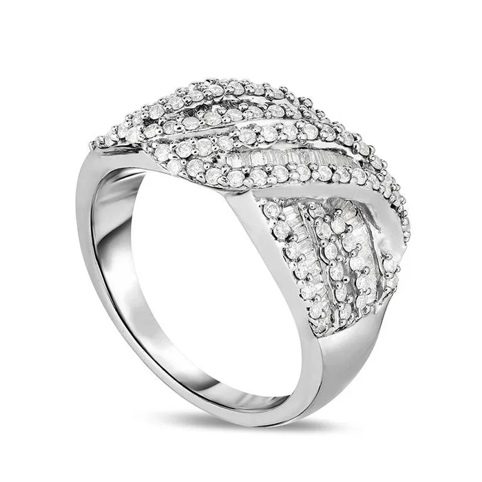 Rings 10 CT TW Baguette and Round Natural Diamond MultiRow Layered Twist Ring in Solid 14K White Gold Goldia Rings 10 CT TW Baguette and Round Natural Diamond MultiRow Layered Twist Ring in Solid 14K White Gold Goldia