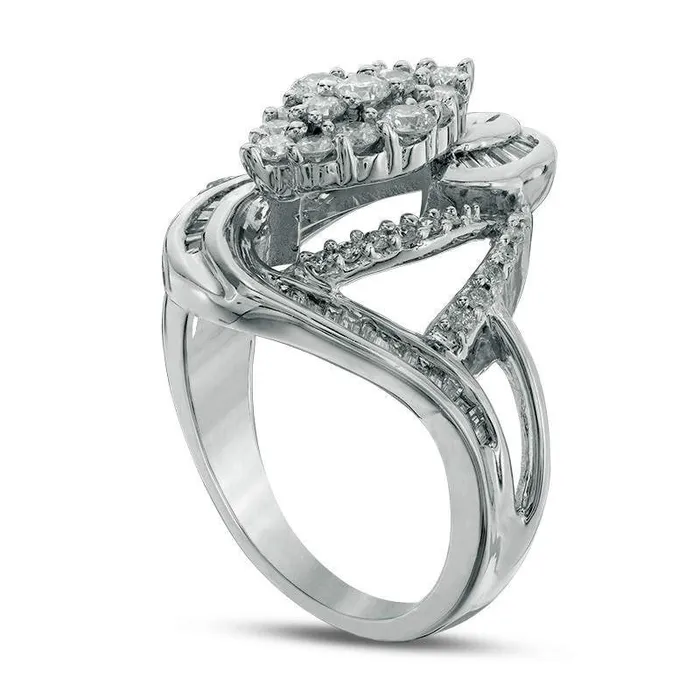 Rings 10 CT TW Composite Natural Diamond Marquise Bypass Ring in Solid 10K White Gold Goldia Rings 10 CT TW Composite Natural Diamond Marquise Bypass Ring in Solid 10K White Gold Goldia