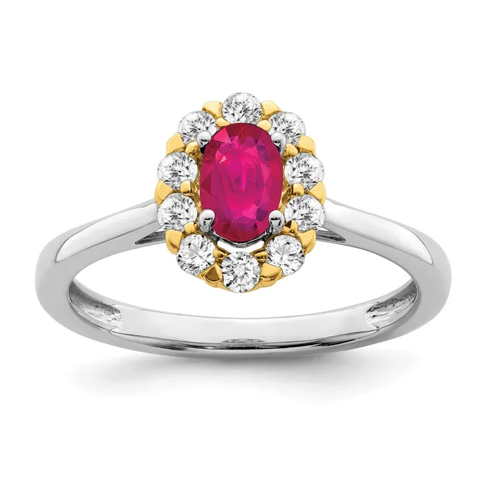 Rings 14k TwoTone Gold Genuine Ruby and Real Diamond Halo Ring Goldia