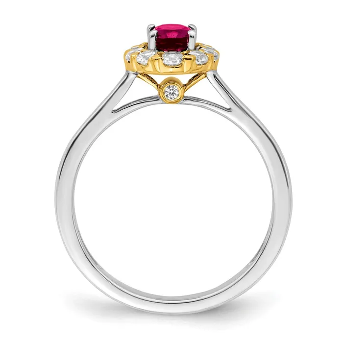 Rings 14k TwoTone Gold Genuine Ruby and Real Diamond Halo Ring Goldia