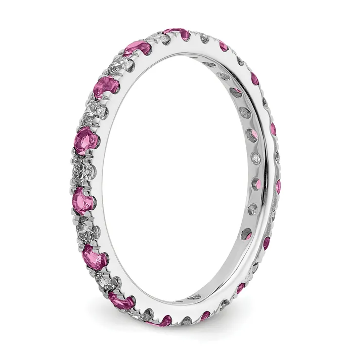 Rings Goldia 14k White Gold 12 Ct Lab Grown Diamond VSSI G and Lab Created Pink Sapphire Eternity Band Ring