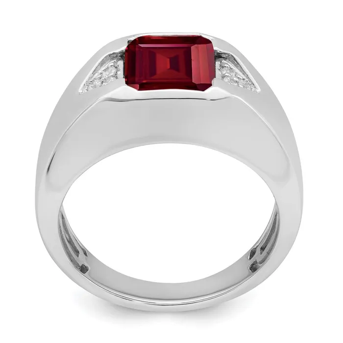 Rings Goldia 14k White Gold Emeraldcut Created Ruby and Real Diamond Mens Ring