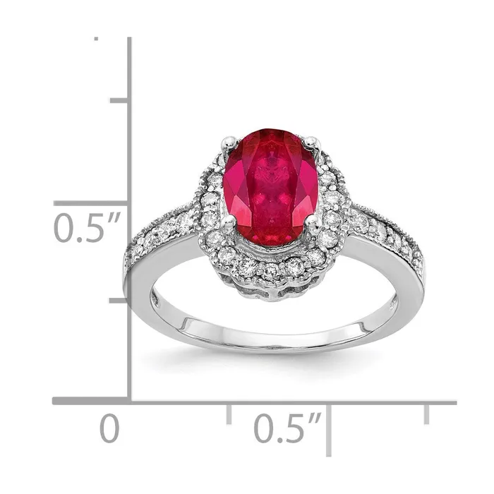 Rings Goldiacom 14k White Gold 8x6mm Oval Ruby VS Real Diamond ring