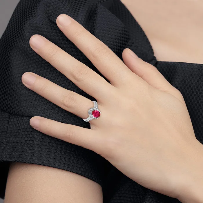 Rings Goldiacom 14k White Gold 8x6mm Oval Ruby VS Real Diamond ring