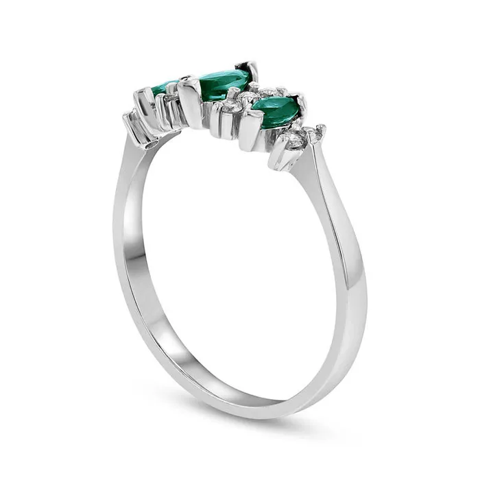 Rings Goldia Marquise Emerald and 017 CT TW Natural Diamond Seven Stone Illusion Anniversary Ring in Solid 14K White Gold Rings Goldia Marquise Emerald and 017 CT TW Natural Diamond Seven Stone Illusion Anniversary Ring in Solid 14K White Gold