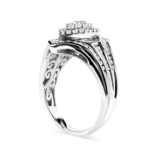 Rings JMS always Original Haus of Brilliance 14K White Gold 34 Cttw Round and Baguette cut Diamond Cluster Ring HI Color I1I2 Clarity Rings JMS always Original Haus of Brilliance 14K White Gold 34 Cttw Round and Baguette cut Diamond Cluster Ring HI Color I1I2 Clarity