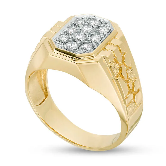 Rings Mens 050 CT TW Octagonal Composite Natural Diamond Nugget center Stripe Ring in Solid 10K Yellow Gold Goldia