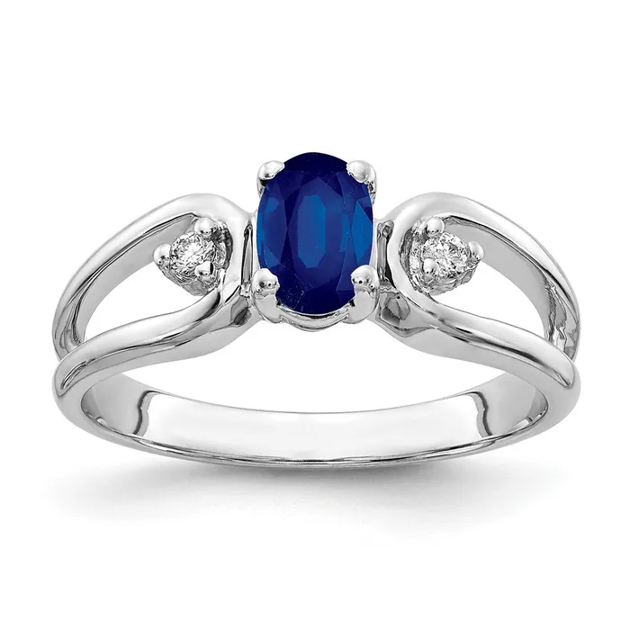 Solid 14k White Gold 6x4mm Oval Simulated Sapphire A CZ Ring Goldia Rings