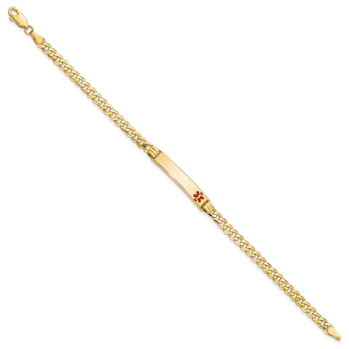 Solid 14K Yellow Gold Medical Red Enamel Curb Link ID Bracelet MDS Bracelets Solid 14K Yellow Gold Medical Red Enamel Curb Link ID Bracelet MDS Bracelets