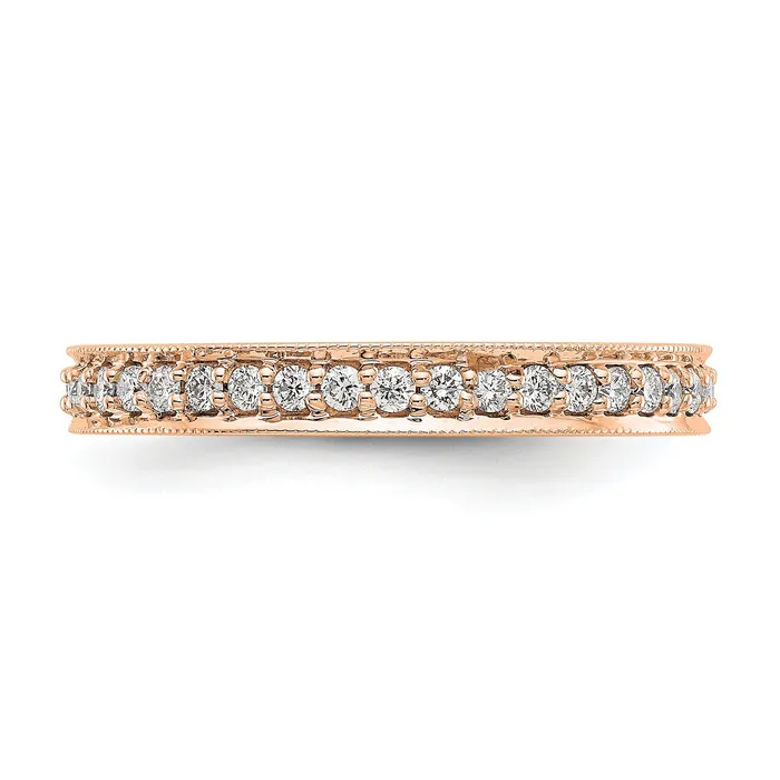 Solid Real 14k Rose Gold Polished Round 12 CT Vintage CZ Eternity Wedding Band Ring Goldia Rings