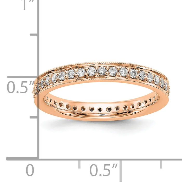 Solid Real 14k Rose Gold Polished Round 12 CT Vintage CZ Eternity Wedding Band Ring Goldia Rings