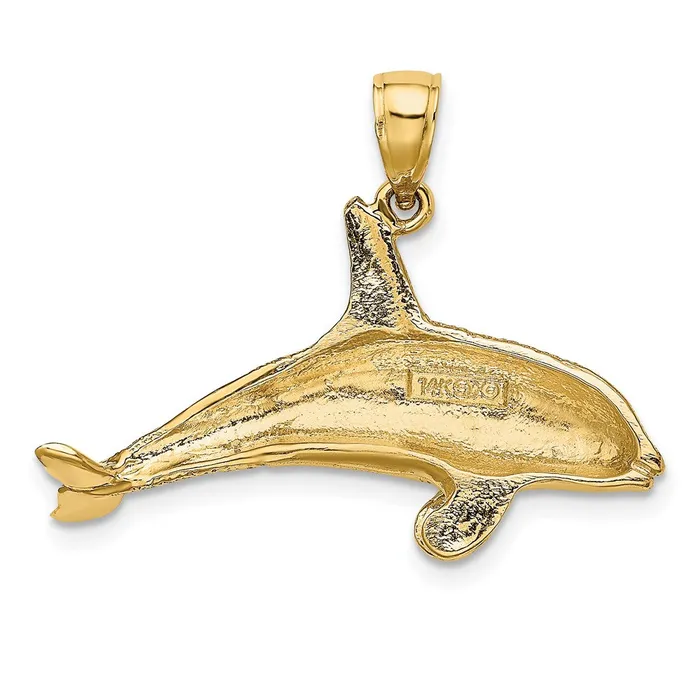 14K 2D Textured Killer Whale Charm TreasureFineJewelers Charm Necklaces