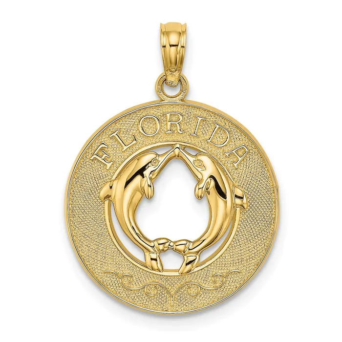 14K FLORIDA wDolphins Circle Charm TreasureFineJewelers Charm Necklaces