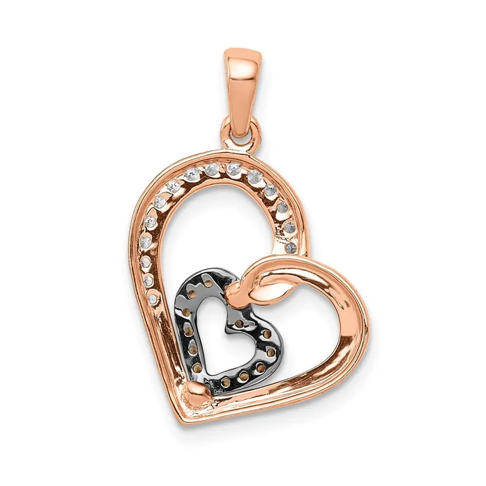 14k Rose Gold Champagne and White Diamond Hearts Pendant TreasureFineJewelers Necklaces