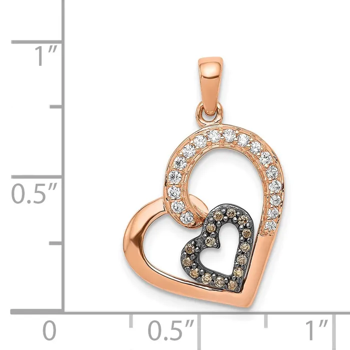 14k Rose Gold Champagne and White Diamond Hearts Pendant TreasureFineJewelers Necklaces