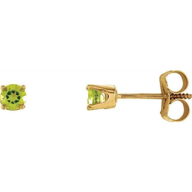 14K Yellow 3 mm Round Imitation Peridot Youth Birthstone Earrings TreasureFineJewelers Earrings