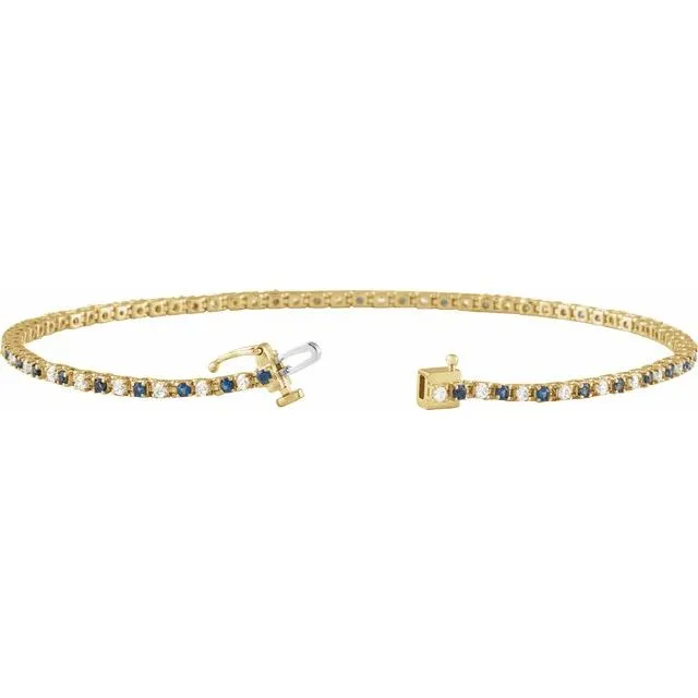 Bracelets 14K Yellow Gold Natural Blue Sapphire 58 CTW Natural Diamond Link 7 14 Bracelet TreasureFineJewelers