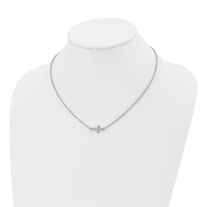 Chisel Stainless Steel Polished Sideways Cross on a 18 inch Cable Chain Necklace TreasureFineJewelers Necklaces