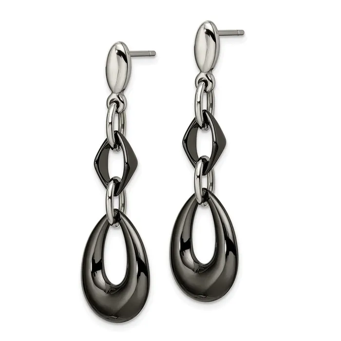 Earrings TreasureFineJewelers Stainless Steel Polished wBlack Ceramic Post Dangle Earrings