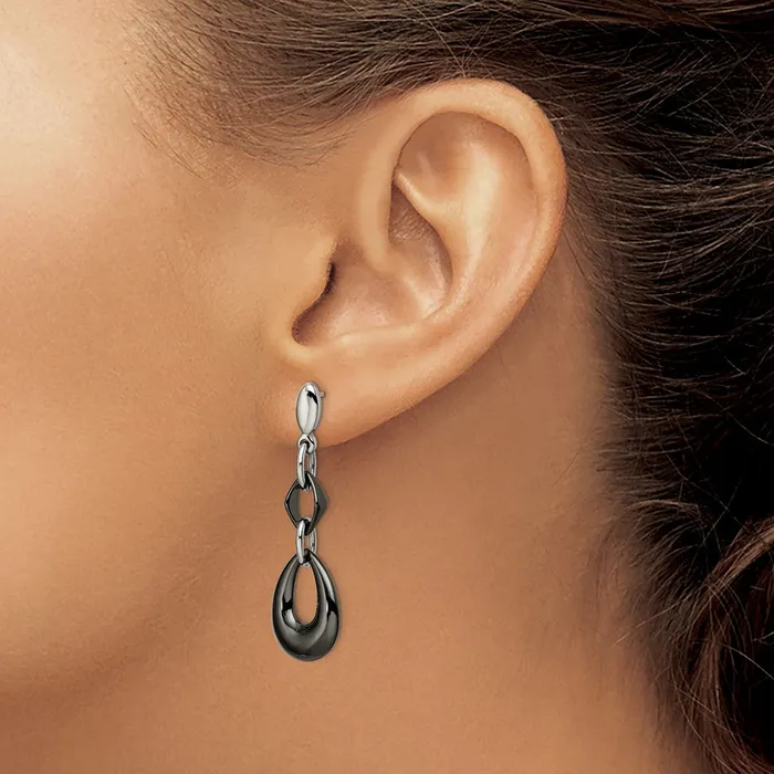 Earrings TreasureFineJewelers Stainless Steel Polished wBlack Ceramic Post Dangle Earrings