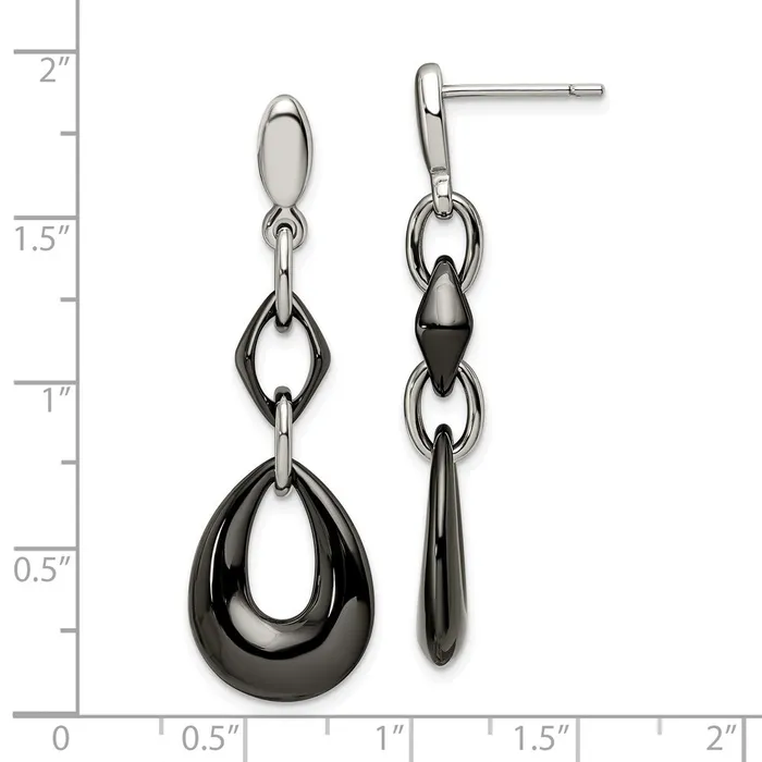 Earrings TreasureFineJewelers Stainless Steel Polished wBlack Ceramic Post Dangle Earrings