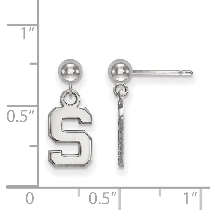 Earrings TreasureFineJewelers Sterling Silver Rhodiumplated Michigan State University Letter S Dangle Ball Post Earrings