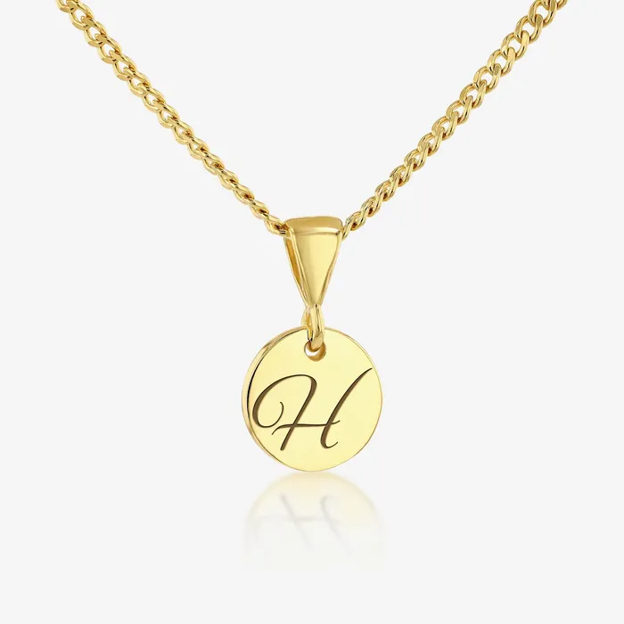 Ema Jewels Necklaces H Initial Cursive Engraved Pendant Necklace 14K 925 Gold Vermeil