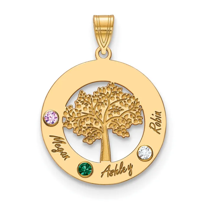 Necklaces TreasureFineJewelers 10KY Family Tree in Circle 3 Names and Birthstones w 18k Bezel Pendant