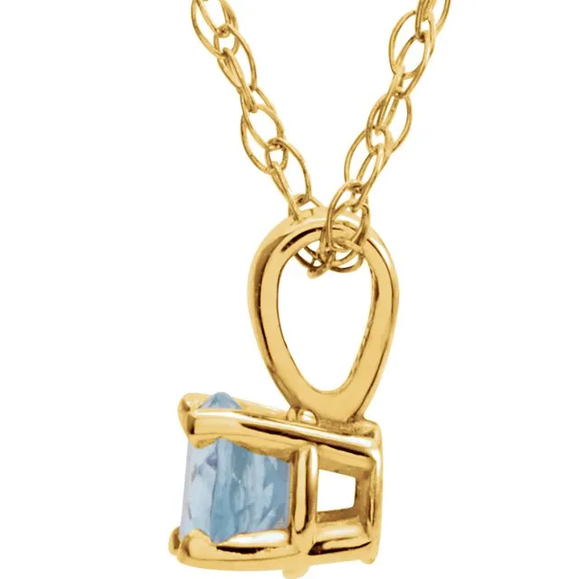 Necklaces TreasureFineJewelers 14K Yellow 3 mm Round March Imitation Aquamarine Youth Birthstone 14 Necklace