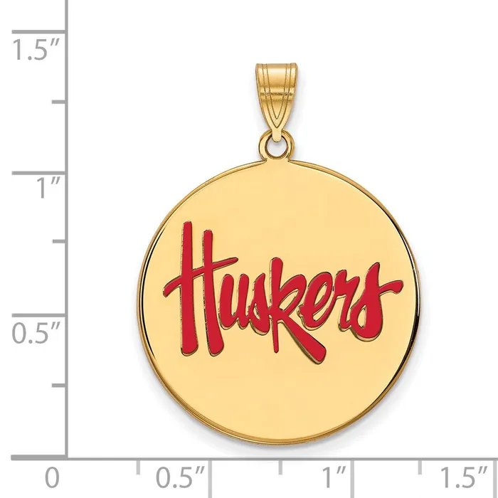 Necklaces TreasureFineJewelers Sterling Silver Goldplated University of Nebraska Huskers Extra Large Enameled Disc Pendant