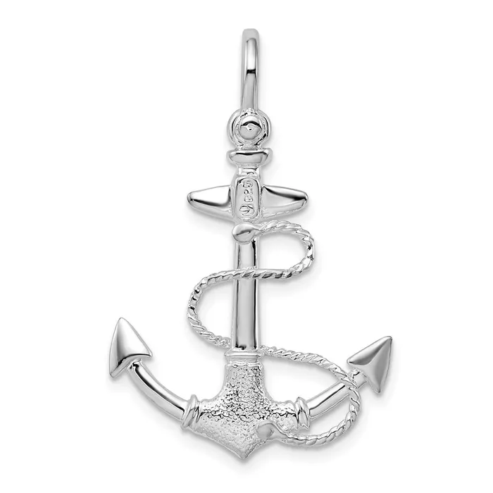 Necklaces TreasureFineJewelers Sterling Silver PolishedTextured 3D Anchor wRope Pendant