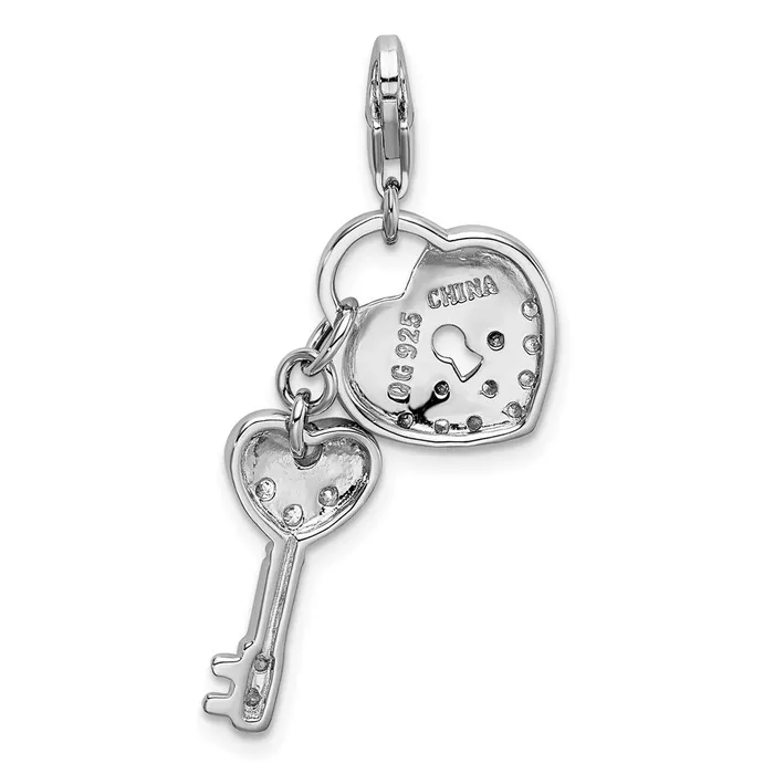Rings Sterling Silver Amore La Vita Rhodiumpl Polished CZ Heart and Key Charm TreasureFineJewelers