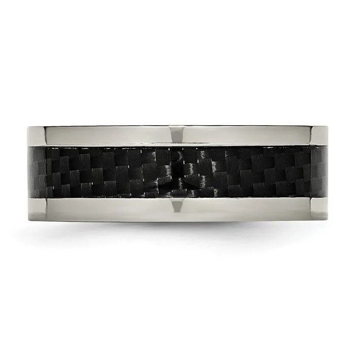 Rings TreasureFineJewelers Titanium Polished wBlack Carbon Fiber Inlay 8mm Band