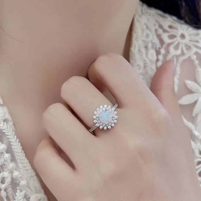 Sterling Silver Thriving Sunflower Opal Ring for Women Trendolla Jewelry Rings