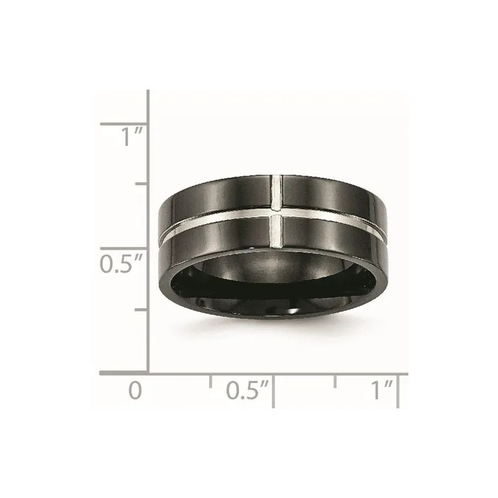 Titanium Polished Black IPplated 8mm Grooved Comfort Fit Band TreasureFineJewelers Rings