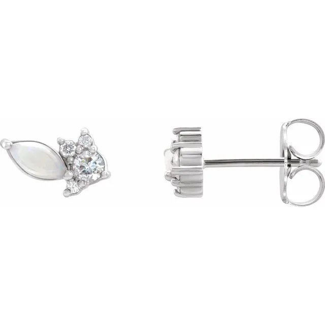 TreasureFineJewelers 14K White Gold Australian Natural White Gold Opal 16 CTW Natural Diamond Cluster Earrings Earrings