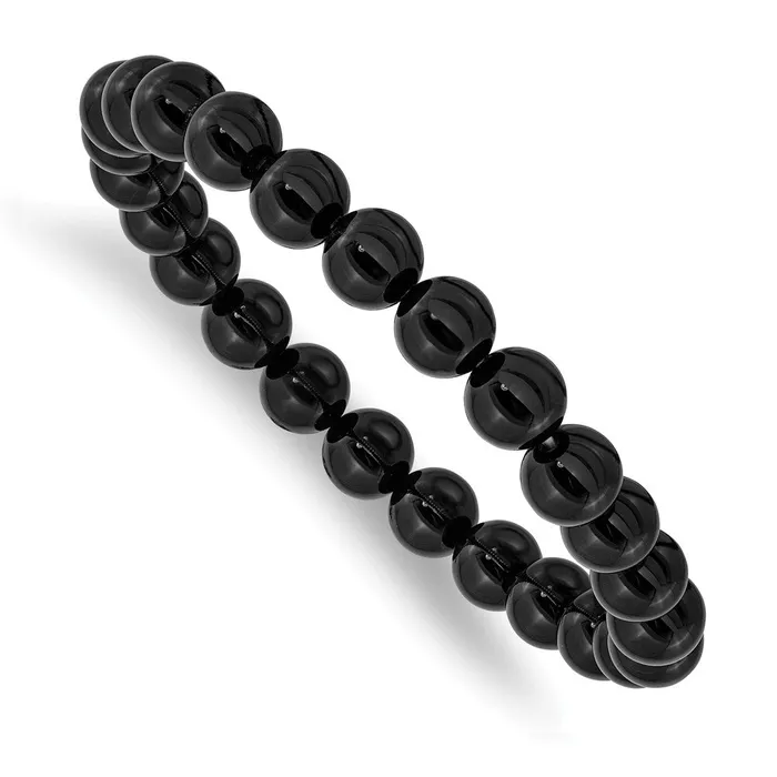 TreasureFineJewelers Bracelets Chisel 8mm Black Agate Beaded Stretch Bracelet