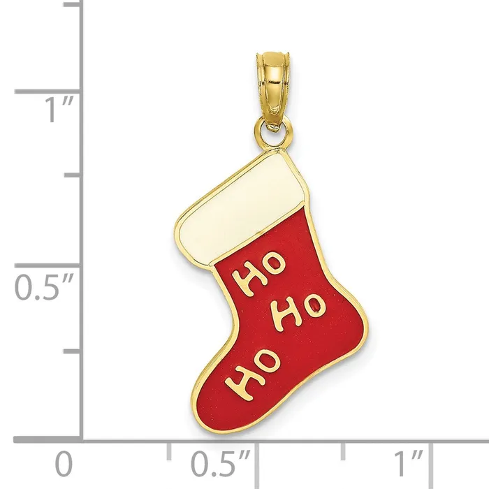 TreasureFineJewelers Charm Necklaces 10K Enamel HO HO HO Christmas Stocking Charm