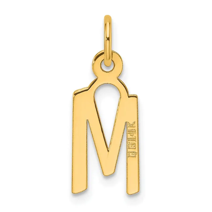 TreasureFineJewelers Charm Necklaces 14k Yellow Gold Slanted Block Letter M Initial Charm