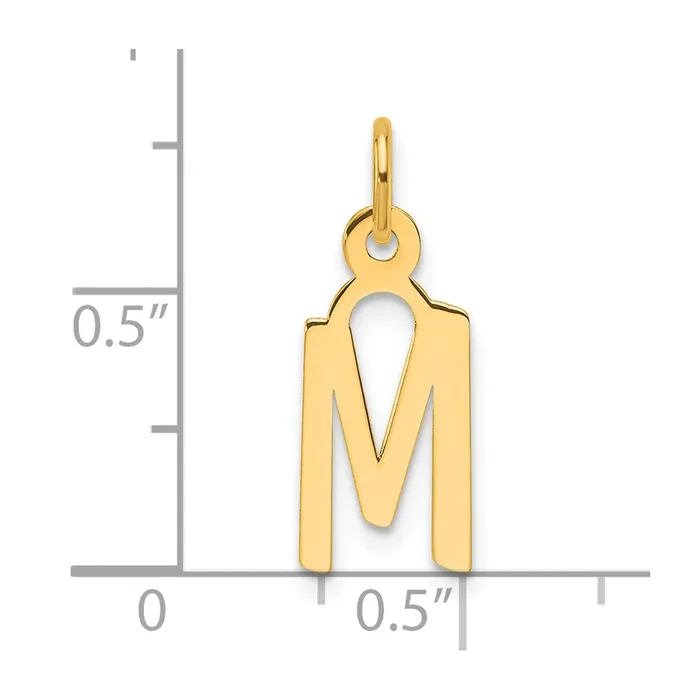 TreasureFineJewelers Charm Necklaces 14k Yellow Gold Slanted Block Letter M Initial Charm