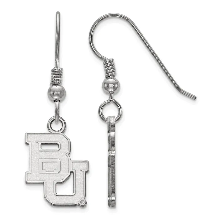 TreasureFineJewelers Earrings Sterling Silver Rhodiumplated Baylor University Bears Small Dangle Wire Earrings