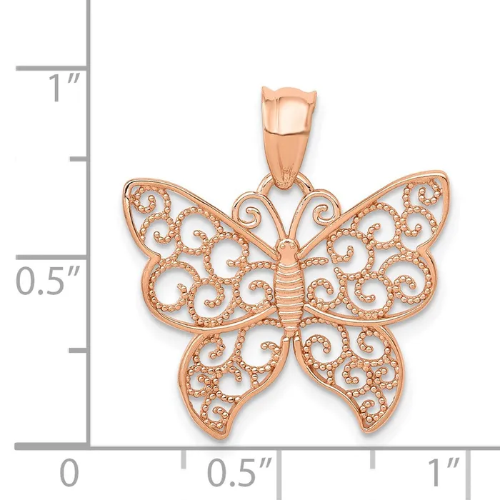 TreasureFineJewelers Necklaces 14k Rose Gold Polished Filigree Butterfly Pendant